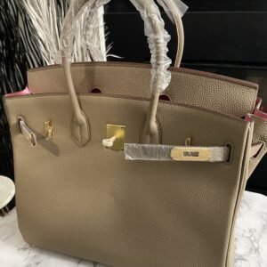 H Desiger Inspired Top Handle Handbag, Tuape Outside Pink Inside Leather Tote Bag #35