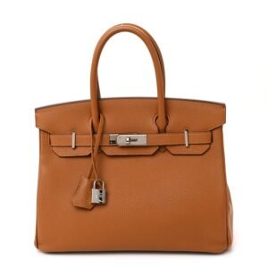 H Lock Designer Inspired Brown Leather Top Handle HandBag, Tote bag